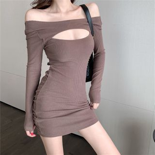 Ginger Girl - Long-Sleeve Off-Shoulder Cutout Mini Bodycon Dress | YesStyle