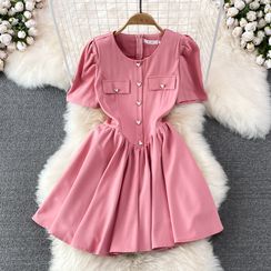 Yearnin - Heart Button A-Line Mini Dress