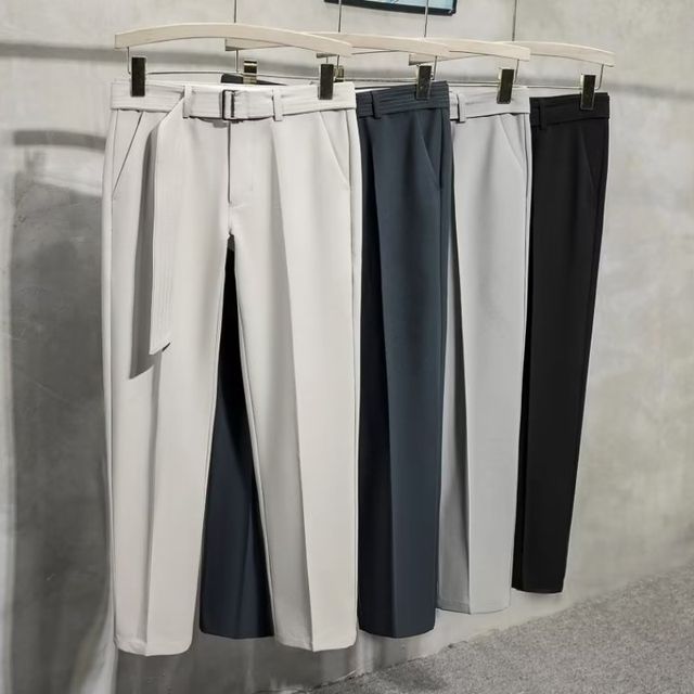 Loansk - Mid Rise Plain Cropped Tapered Dress Pants | YesStyle
