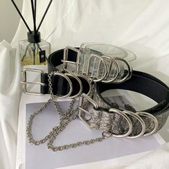 DABAGIRL - Multi-Buckle Pleather Belt & Chain DABAGIRL - Multi-Buckle Pleather Belt & Chain