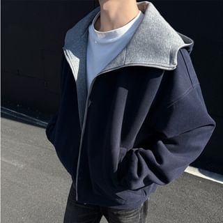 Orungeetun-Stand Collar Reversible Zip Hoodie