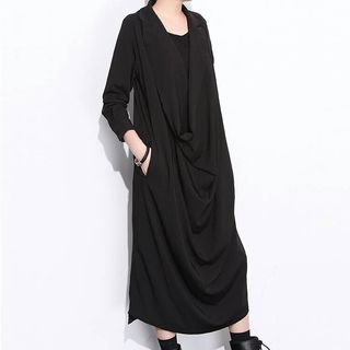 mochigome - Plain Long Sleeve Cowl Neck Midi Dress | YesStyle