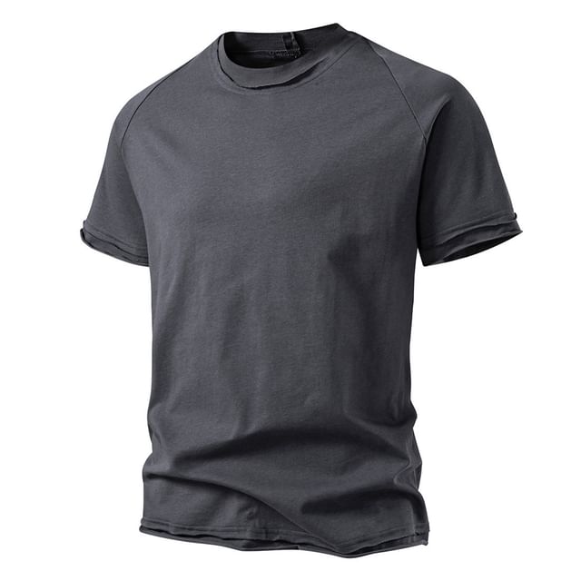 YIKES-Short Sleeve Crew Neck Plain Panel T-Shirt