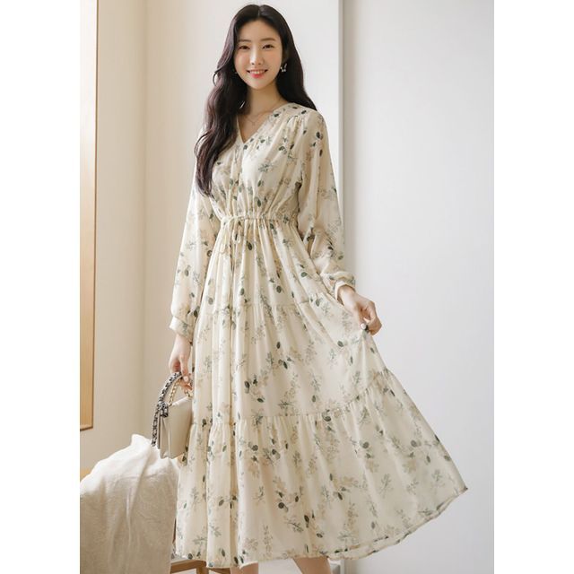 Styleonme - Tiered Floral Chiffon Long Dress | YesStyle
