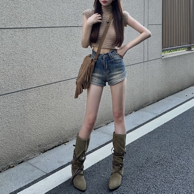 Mikiko-Low Rise Denim Hot Pants