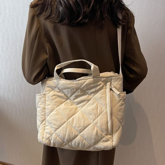 NewTown-Quilted Multi-Pocket Tote Bag
