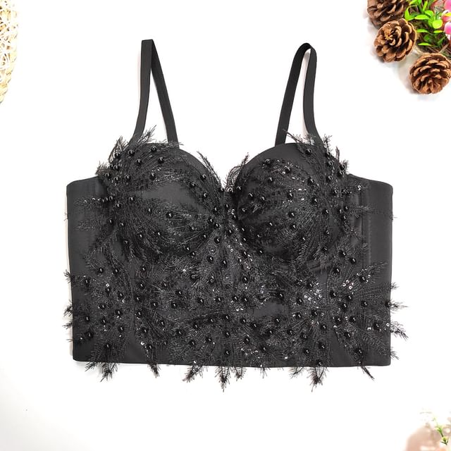 Doowex-Beaded Lace Bustier Top