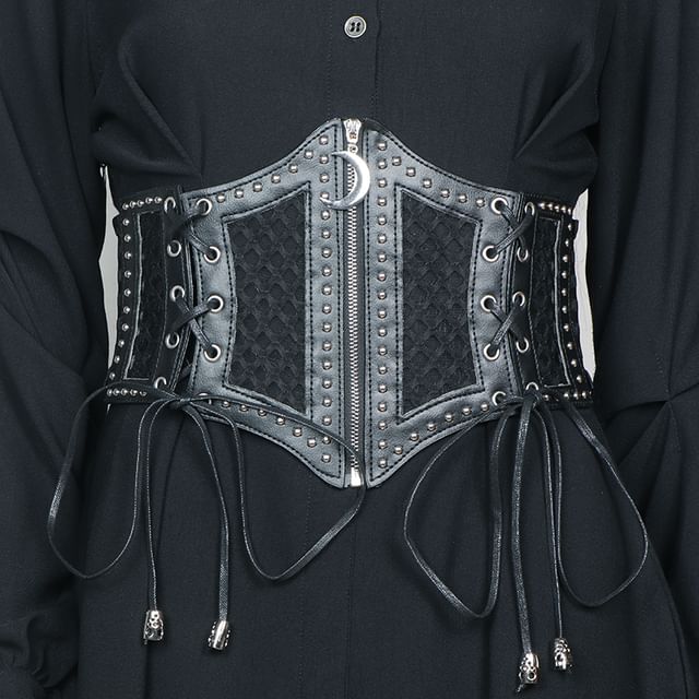 Poyol-Studded Lace-Up Belt
