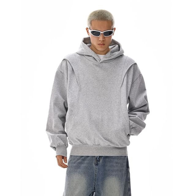 Meiksip-Drop Shoulder Round Neck Plain Oversized Hoodie