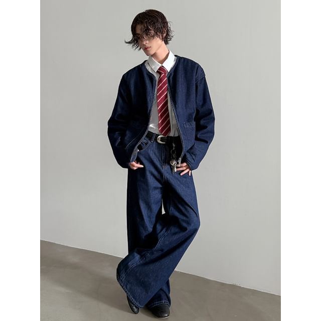 Nahagin-Mid Rise Wide Leg Jeans