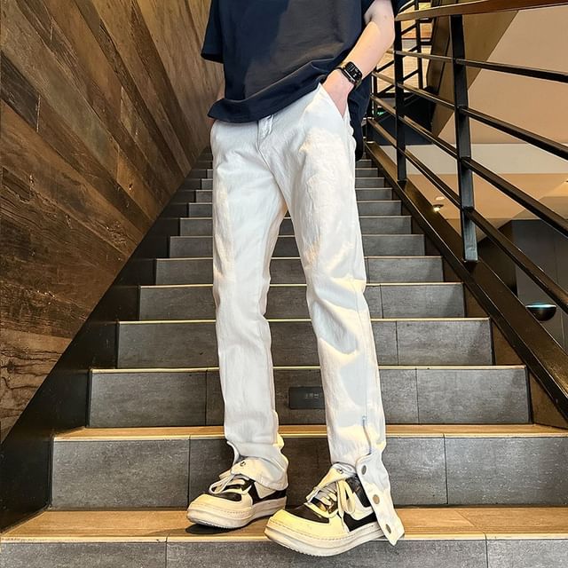 POSI-Mid Rise Plain Straight Leg Jeans