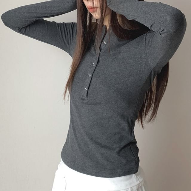Striinkie-Long-Sleeve Henley Plain Tee