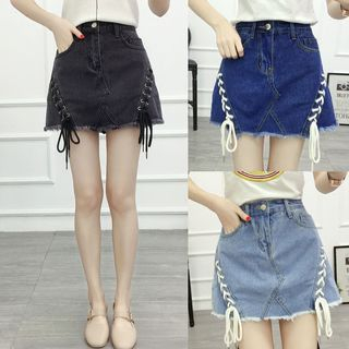 lace up denim skirt