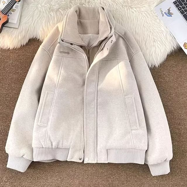 Lorencho-Plain Mock Two-Piece Zip Jacket