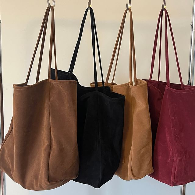 Basaran-Plain Faux Suede Tote Bag