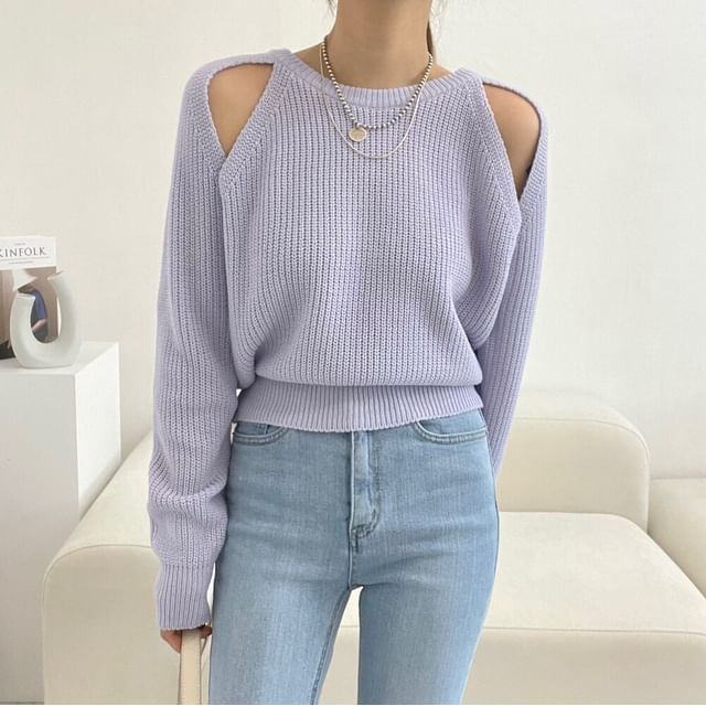 Coris-Cold Shoulder Plain Sweater