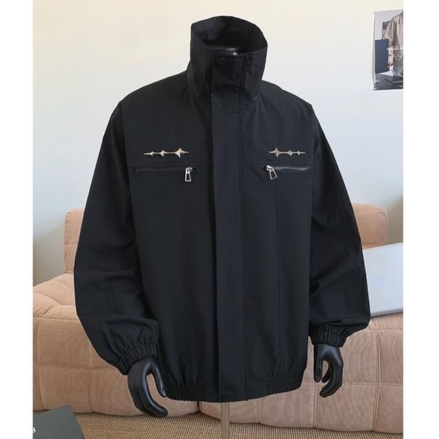 FORSETI-Stand Collar Plain Zip Jacket