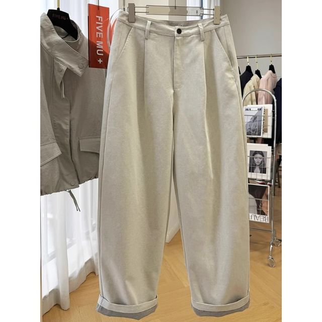 fluffush-Mid Rise Plain Loose Fit Pants