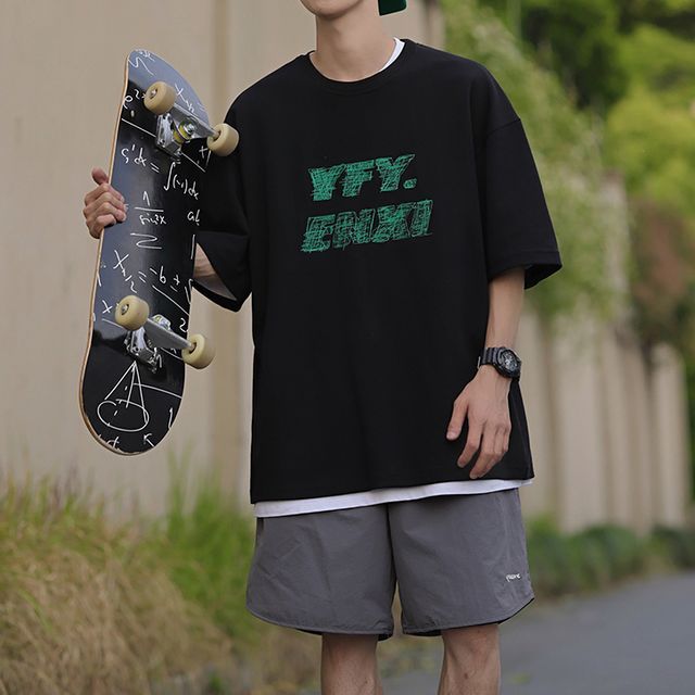 JUN.LEE - Short Sleeve Lettering Embroidered Shirt