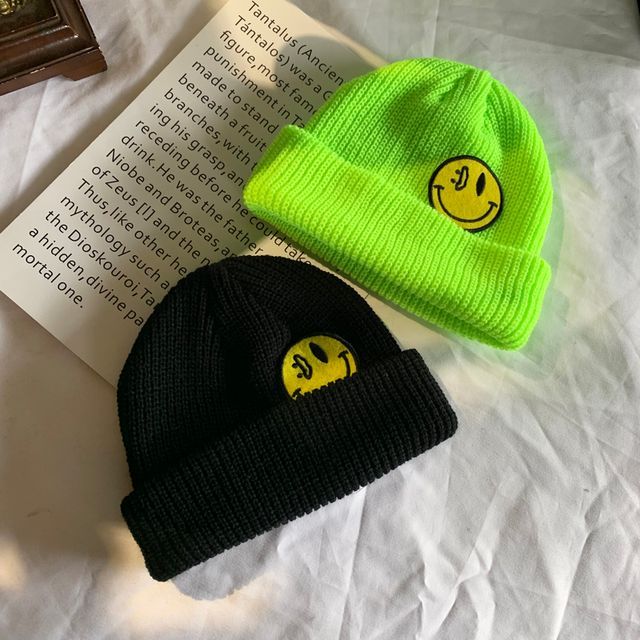Cap Station - Smiley Face Detail Knit 