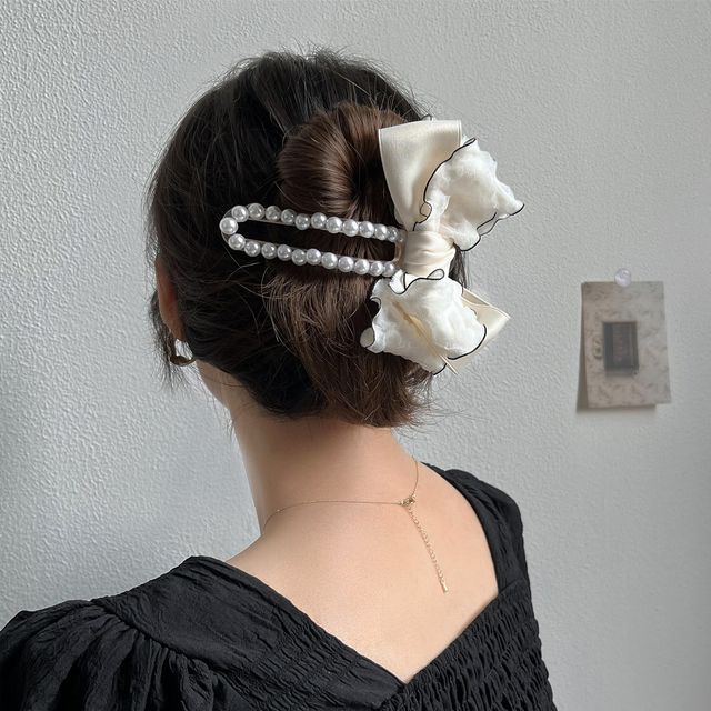 Show Mind - Bow Faux Pearl Hair Clip