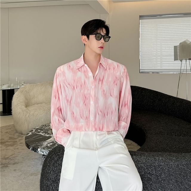 ravewider-Long-Sleeve Tie Dye Button-Up Shirt