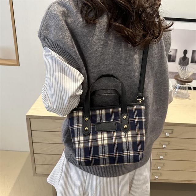 Indenis-Plaid Top Handle Crossbody Bag