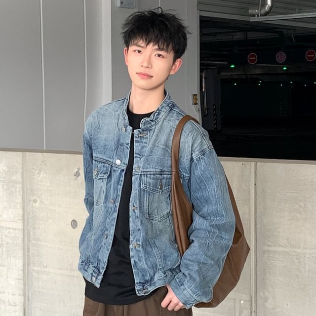 DAZO Studios-Stand Collar Denim Button Jacket