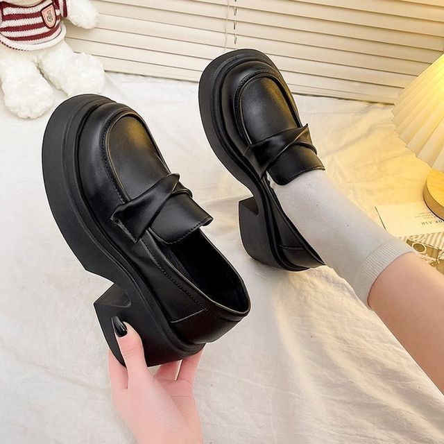 Anran-Platform Chunky Heel Loafers