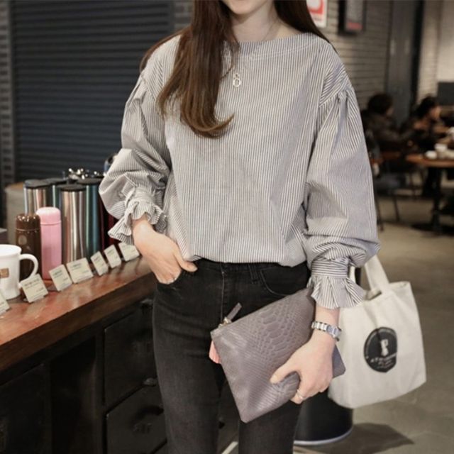 Everose-Batwing-Sleeve Striped Top