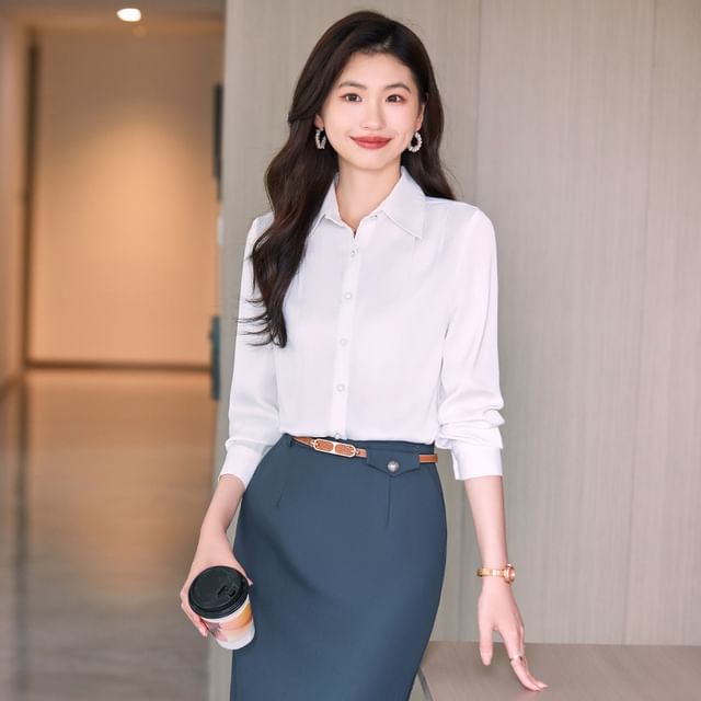 Skyheart - Plain Shirt / High Waist Pencil Skirt / Set | YesStyle Skyheart - Plain Shirt / High Waist Pencil Skirt / Set | YesStyle