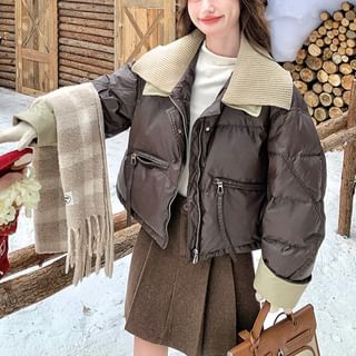 Tzarkozy-Knit Collar Zip-Up Crop Jacket