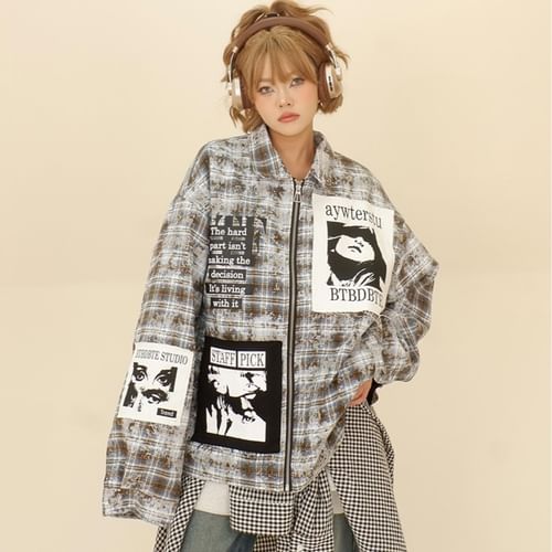 Patchwork zip jacket hot sale