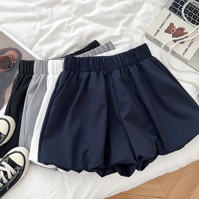 DIYI-High Waist Plain Pleated Shorts
