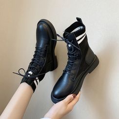 Aneka - Knit Panel Lace-Up Short Boots Aneka - Knit Panel Lace-Up Short Boots