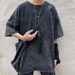 Porstina - Distressed Short-Sleeve Round Neck Top Porstina - Distressed Short-Sleeve Round Neck Top