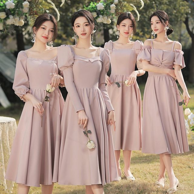 AIPIOA - Plain Lace-Up Back A-Line Bridesmaid Dress | YesStyle AIPIOA - Plain Lace-Up Back A-Line Bridesmaid Dress | YesStyle