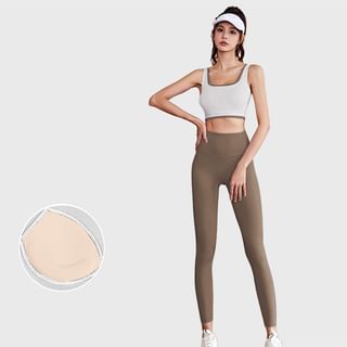 GearGal Set: Square Neck Two Tone Sports Bra + High Waist Plain Yoga