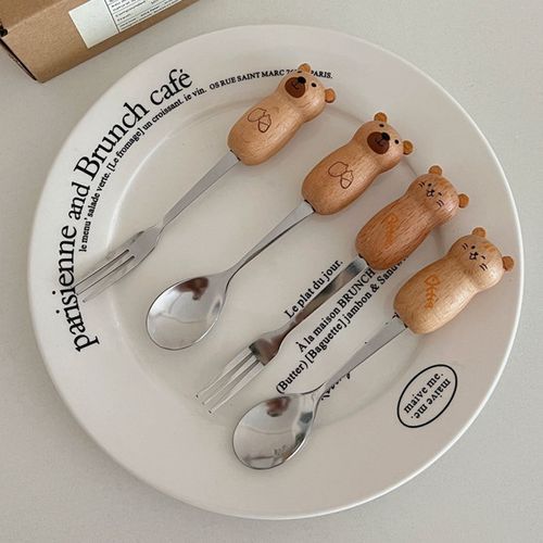 Kawaii Bear Cat Spoon Fork Cutlery Set - Kawaii Fashion Shop