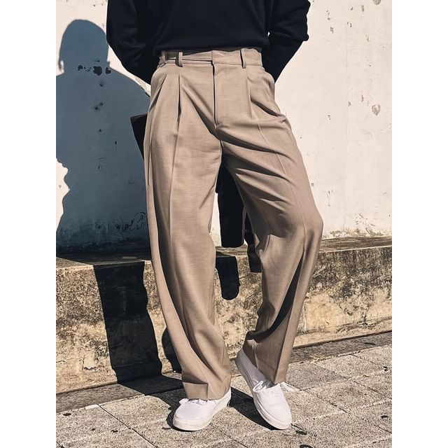 Neonity Wear - Button-Detail Pleated Straight-Cut Loose Dress Pants |  YesStyle