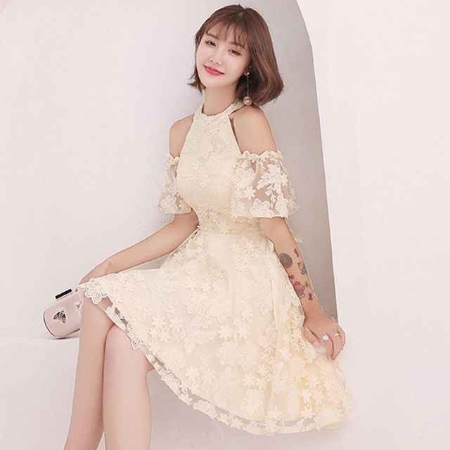 embroidered short prom dress Embroidery Floral High Low Short Prom Dresses SD1165A Red / US14 main image 0