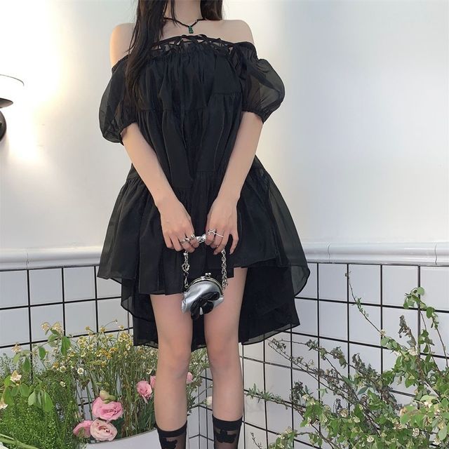 asymmetrical babydoll dress Puff Sleeved Babydoll Dress S / DENIM