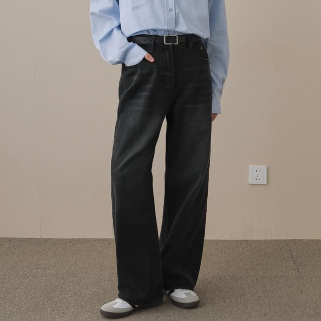Adothuiastic-Mid Rise Washed Loose Fit Jeans