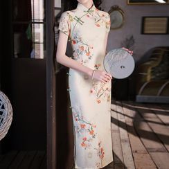 Luxury Style - Short-Sleeve Floral Qipao Dress
