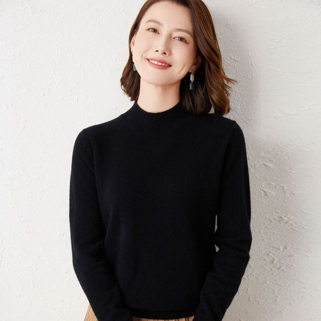 High Neck Plain Cashmere Sweater