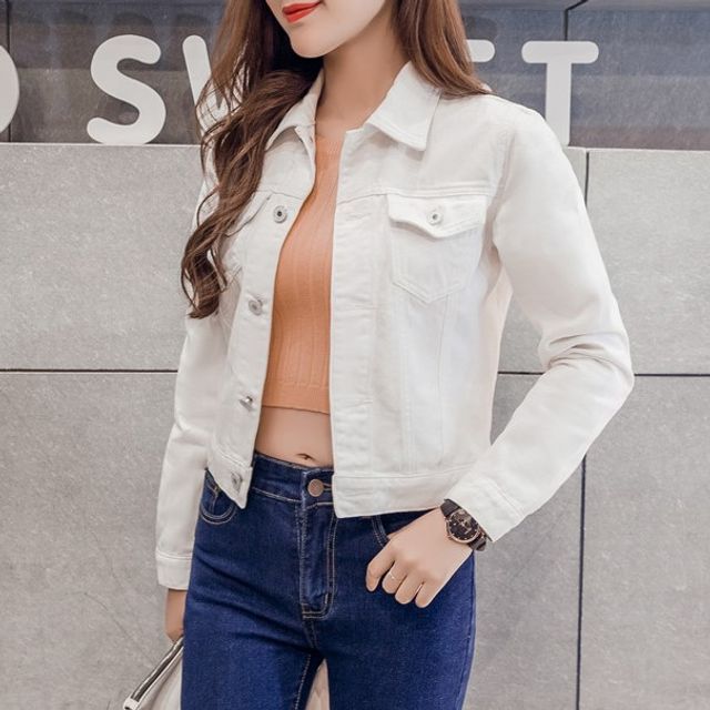Bolgivy-Plain Denim Crop Jacket
