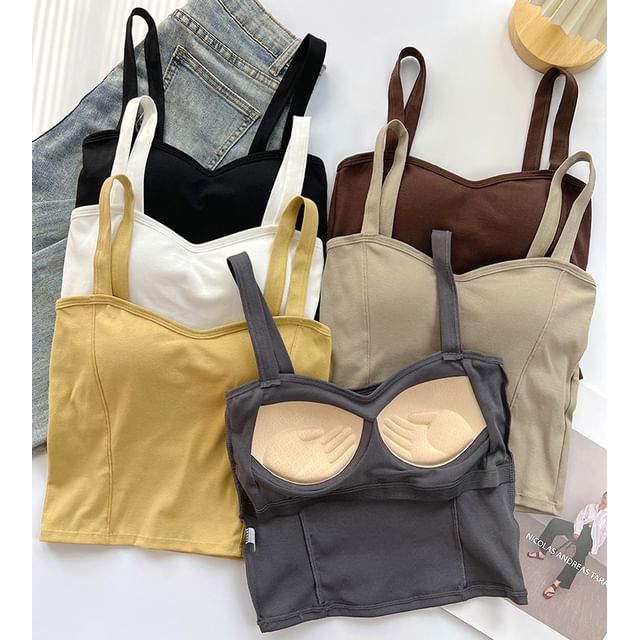 DIYI-Spaghetti Strap Plain Crop Camisole Top