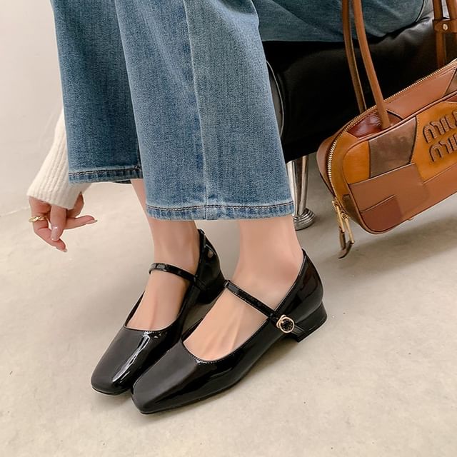 FRAISO-Square Toe Chunky Heel Mary Jane Shoes