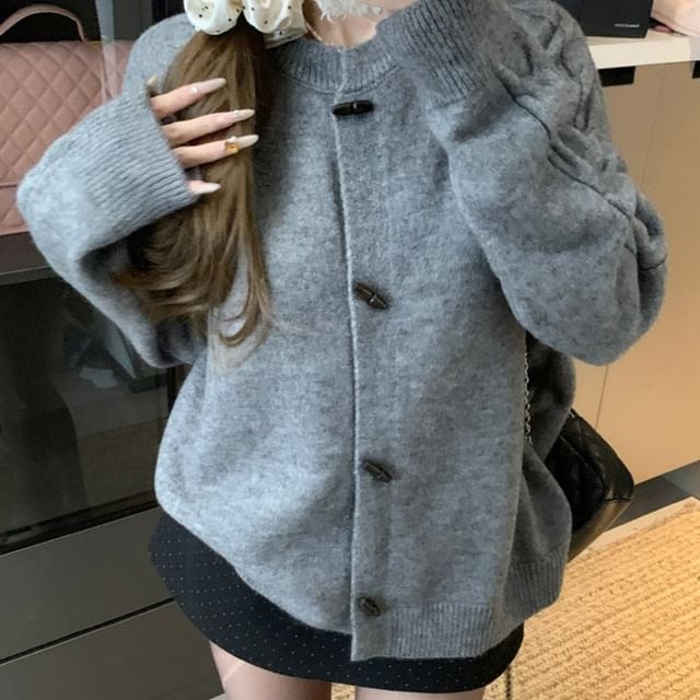 Porstina-Round Neck Plain Cardigan