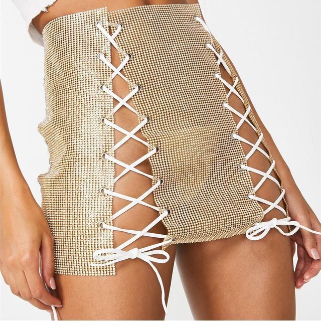 rhinestone lace up skirt